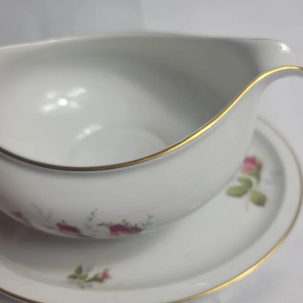 Rosenthal Petal Lane Gravy Boat White Pink Moss Rose Pattern Gold Trim